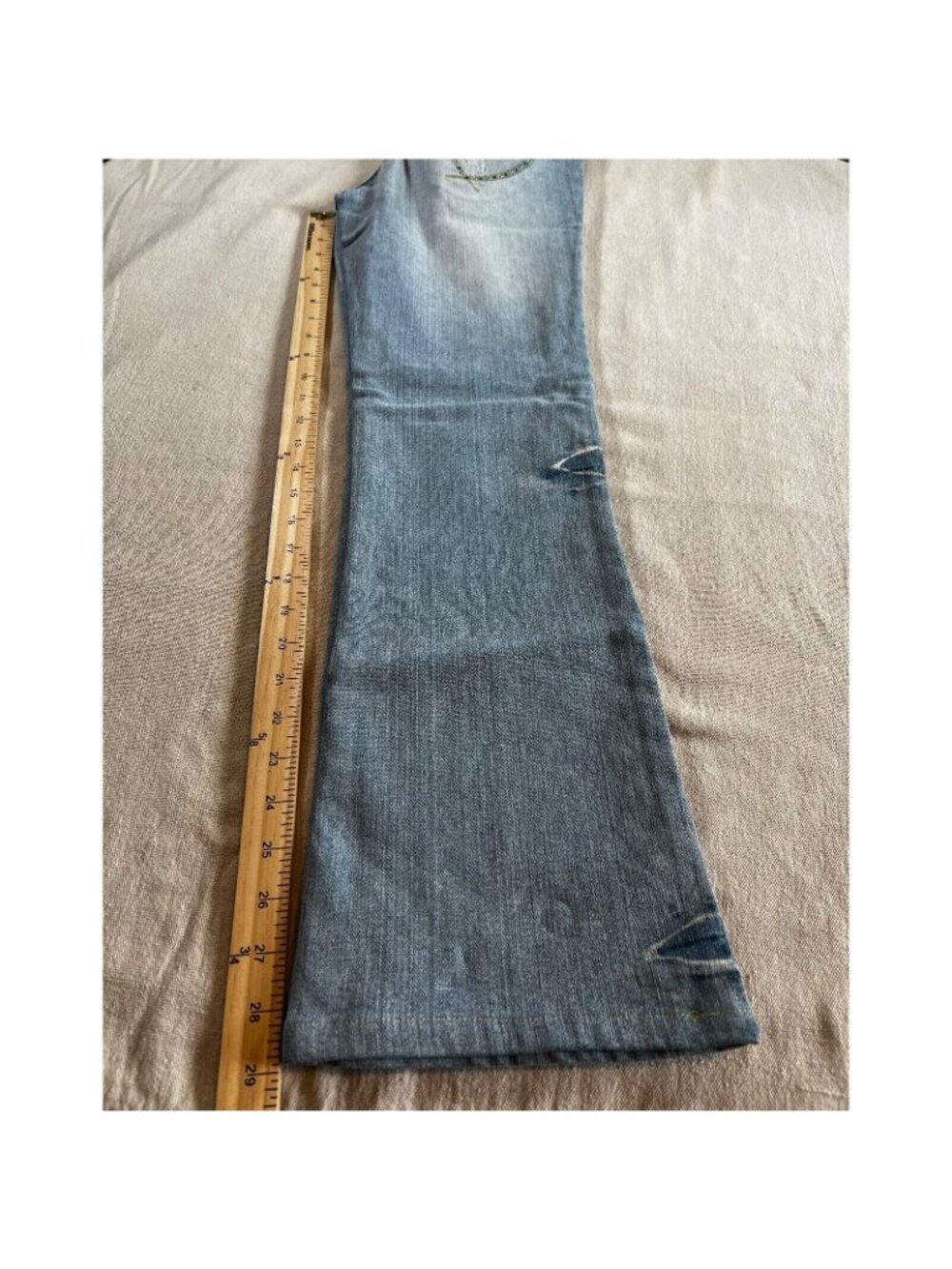 Ab Womens Boot Cut Jeans Blue Juniors 7 Distressed Rhinestone Light Low Rise Y2K - Picture 10 of 11